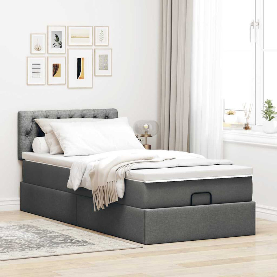 Ottoman bed met matras en LED's 90x190cm stof donkergrijs