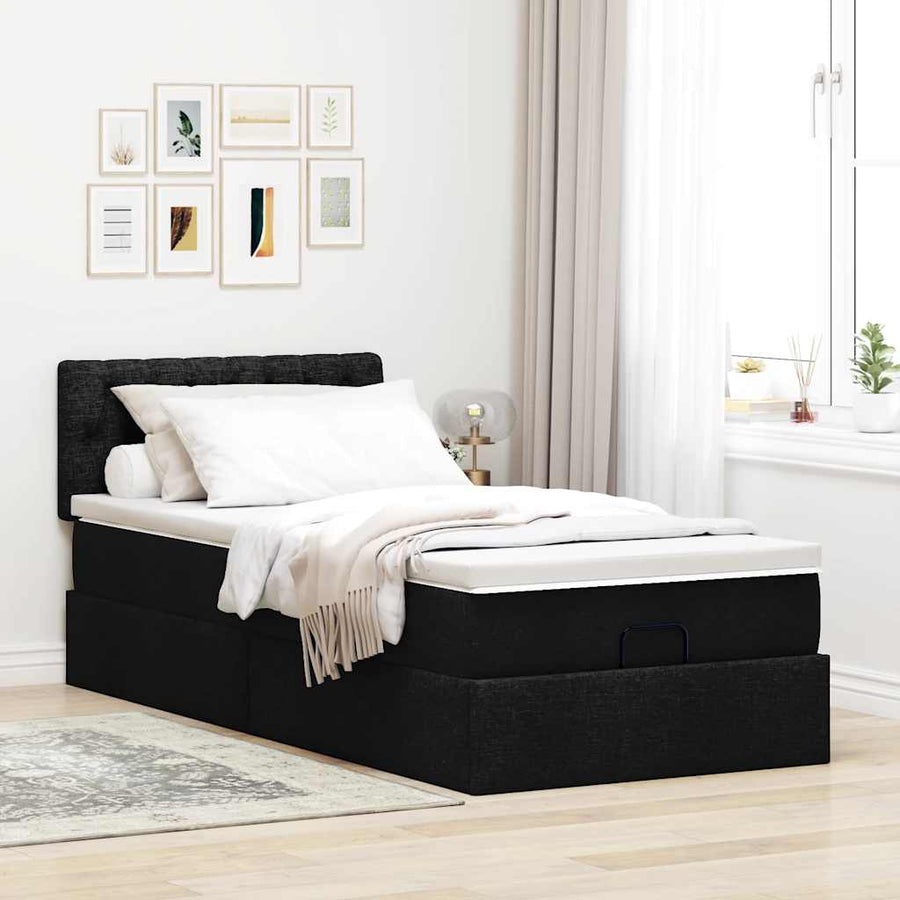 Ottoman bed met matras en LED's 90x190cm stof zwart