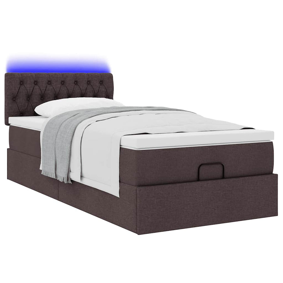 Ottoman bed met matras en LED's 90x190cm stof donkerbruin