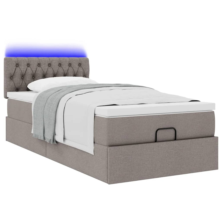 Ottoman bed met matras en LED's 90x190cm stof taupe