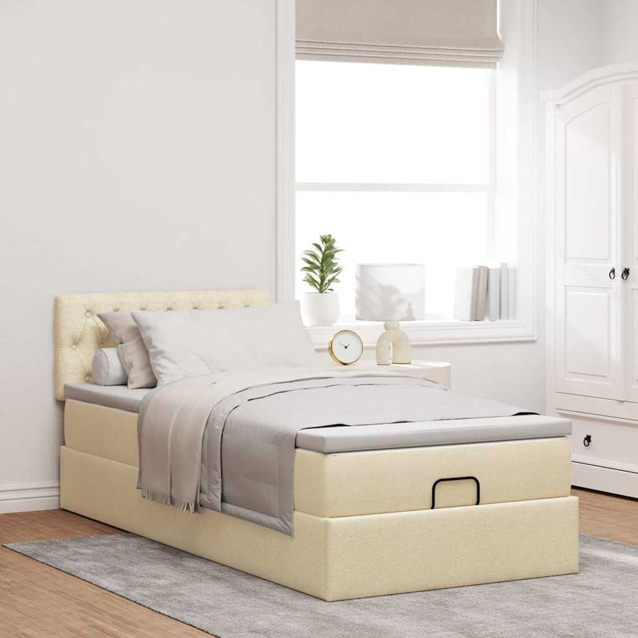 Ottoman bed met matras en LED's 90x190cm stof crèmekleurig