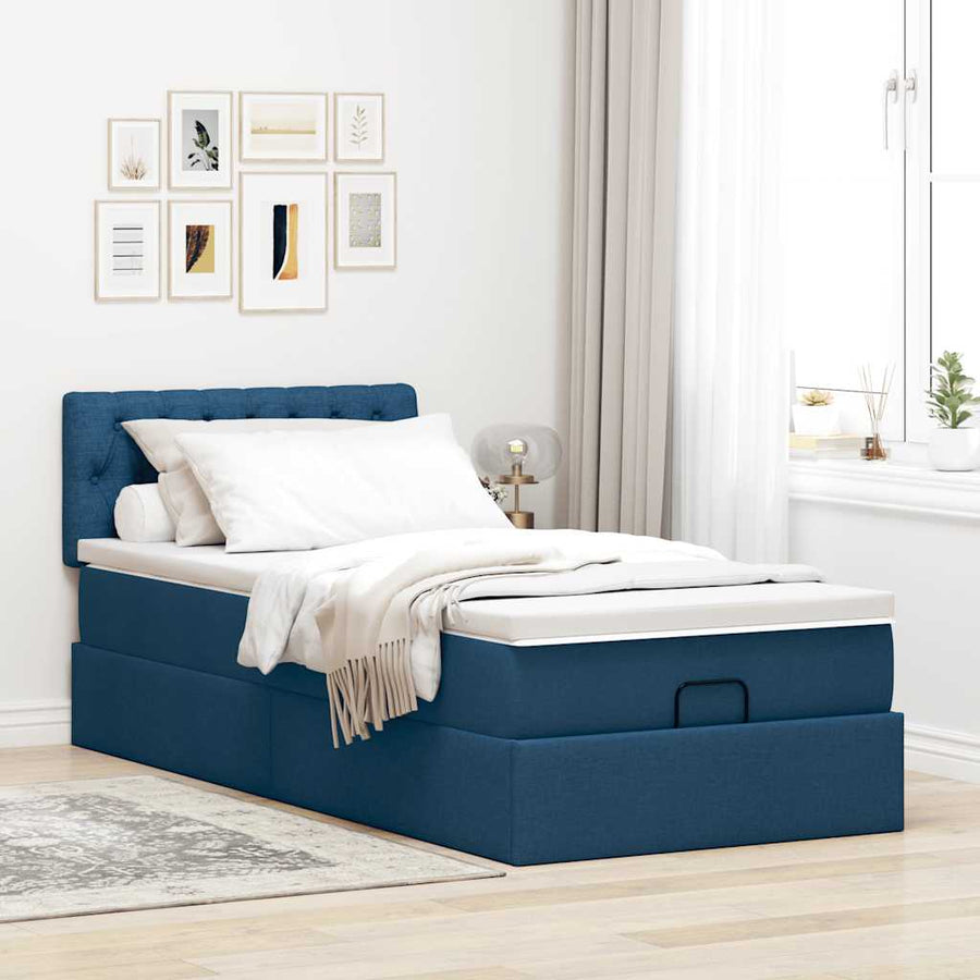 Ottoman bed met matras en LED's 90x190cm stof blauw