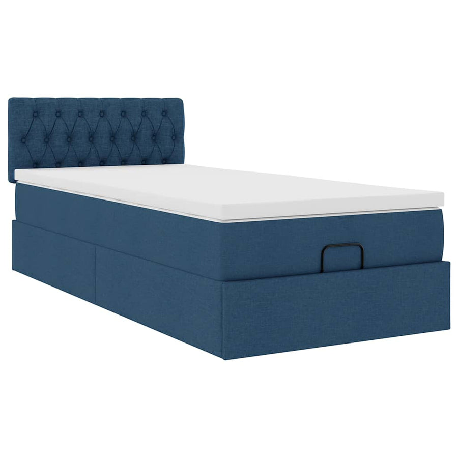 Ottoman bed met matras en LED's 90x190cm stof blauw