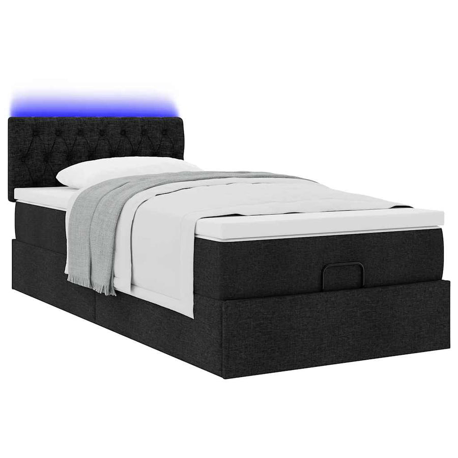 Ottoman bed met matras en LED's 90x200 cm stof zwart