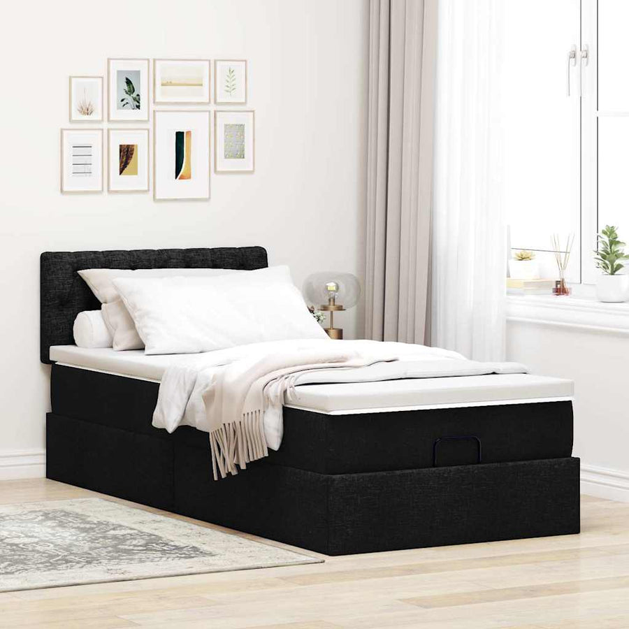 Ottoman bed met matras en LED's 90x200 cm stof zwart
