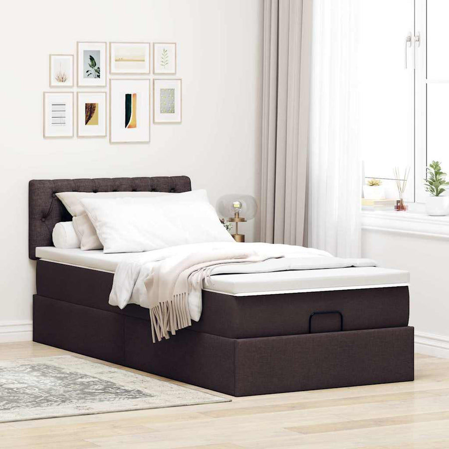 Ottoman bed met matras en LED's 90x200 cm stof donkerbruin