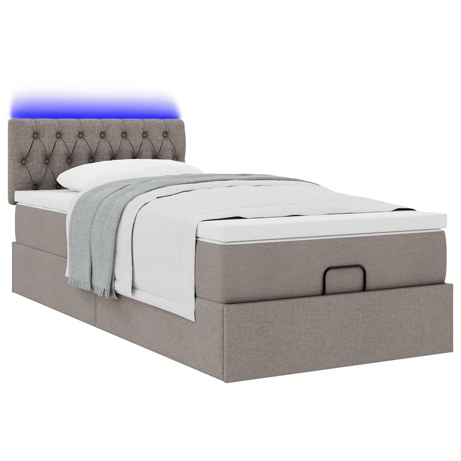 Ottoman bed met matras en LED's 90x200 cm stof taupe