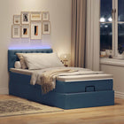 Sofa bed with mattress and LEDs 90x200 cm fabric blue