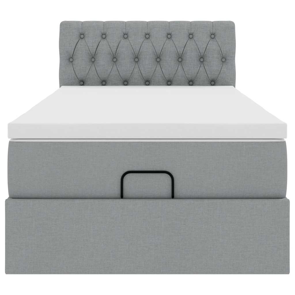 Ottoman bed met matras en LED's 100x200 cm stof lichtgrijs
