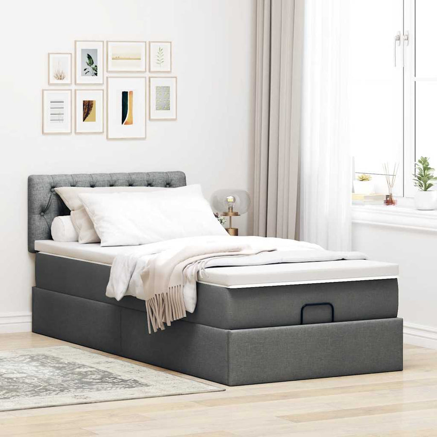 Ottoman bed met matras en LED's 100x200cm stof donkergrijs