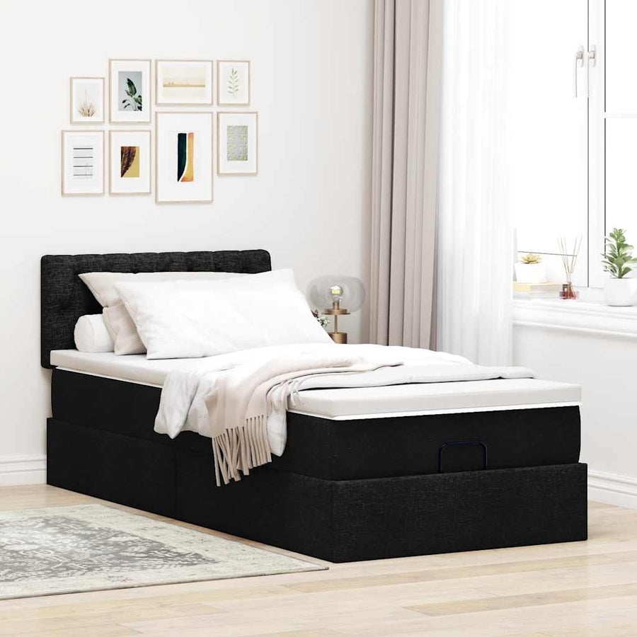 Ottoman bed met matras en LED's 100x200 cm stof zwart