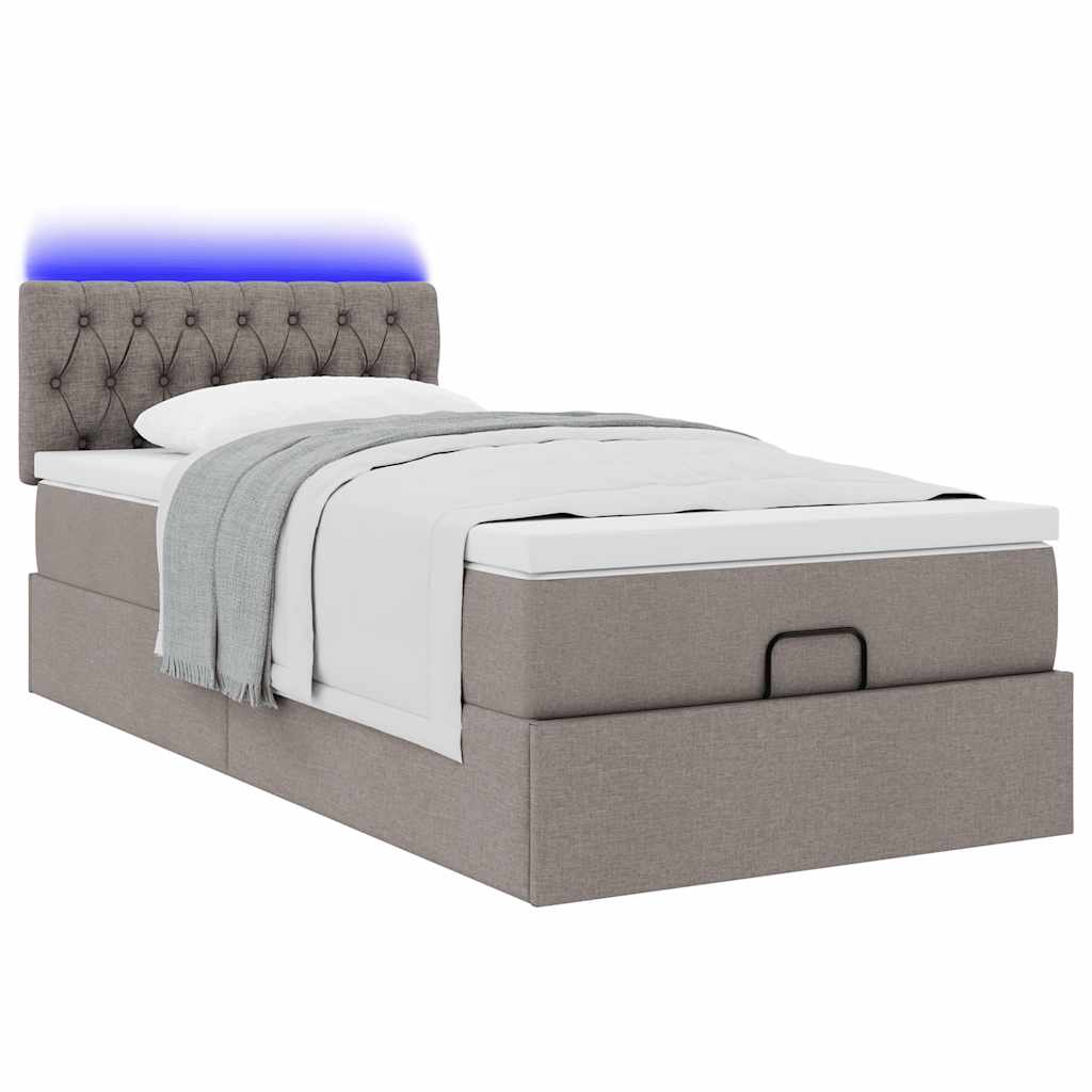 Ottoman bed met matras en LED's 100x200 cm stof taupe