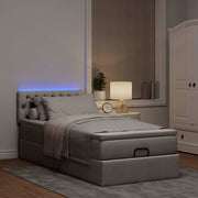 Ottoman bed with mattress and LEDs 100x200 cm fabric taupe