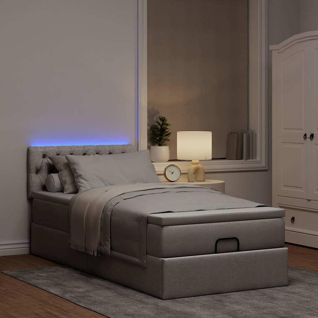 Ottoman bed met matras en LED's 100x200 cm stof taupe