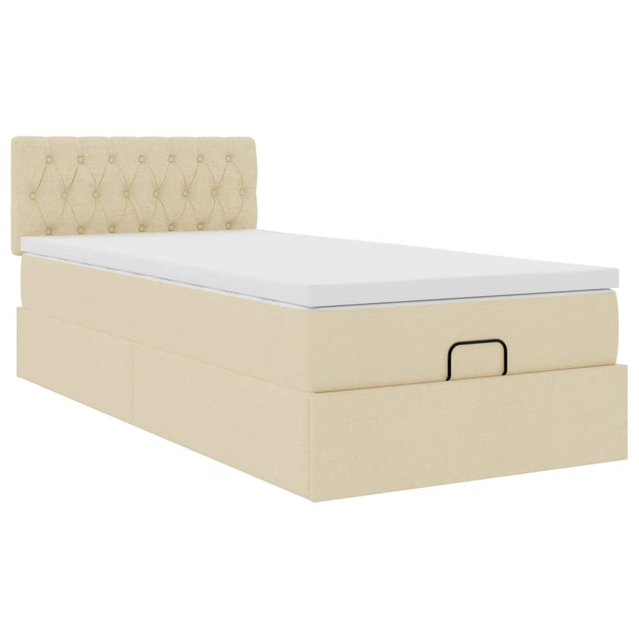 Ottoman bed met matras en LED's 100x200 cm stof crèmekleurig