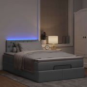 Ottomaans bed 120x190 cm stof lichtgrijs met matras en LED