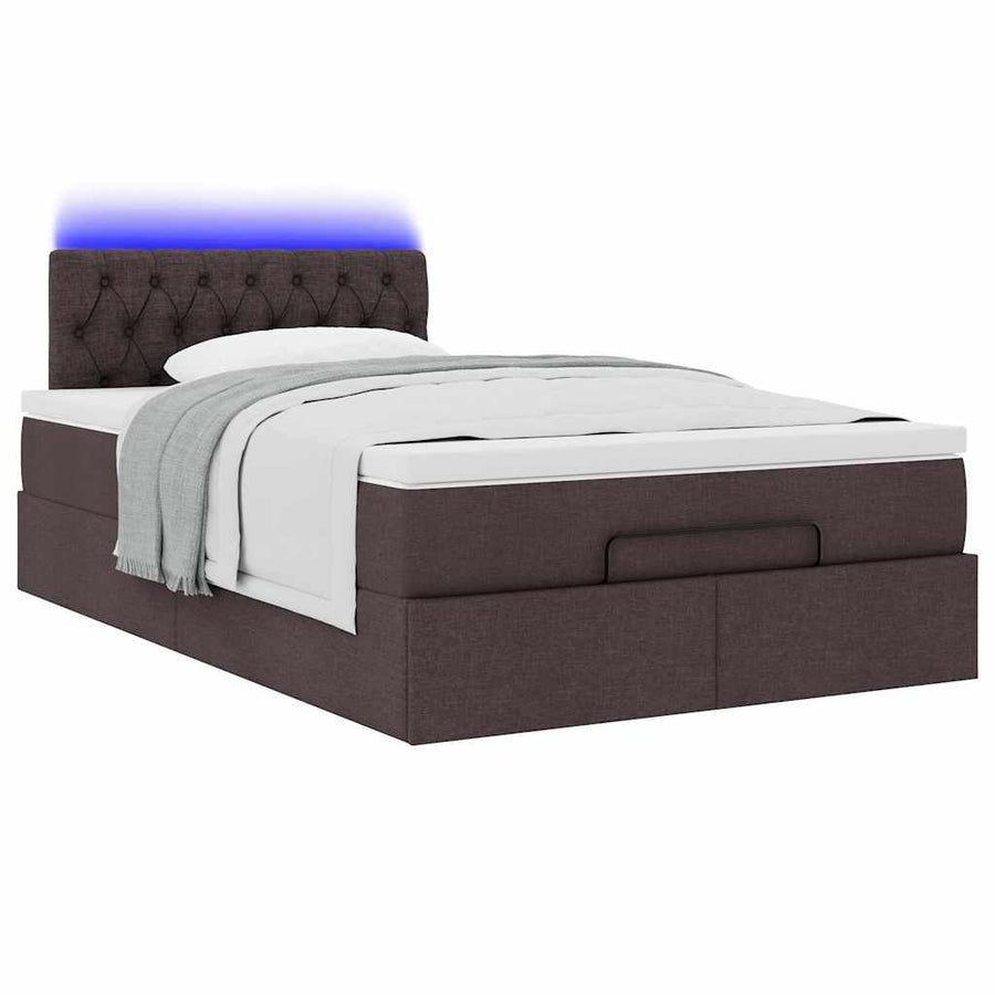 Ottoman bed met matras en LED's 120x190 cm stof donkerbruin