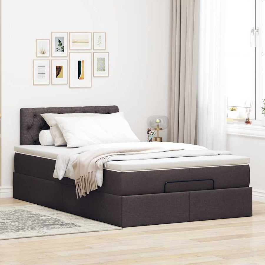 Ottoman bed met matras en LED's 120x190 cm stof donkerbruin