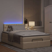 Bed 120x190 cm stof crèmekleurig met opbergruimte en LED