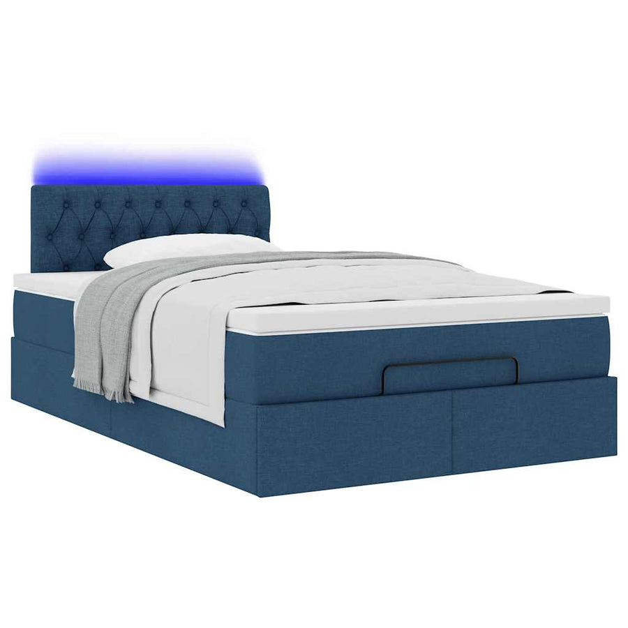 Ottoman bed met matras en LED's 120x190 cm stof blauw