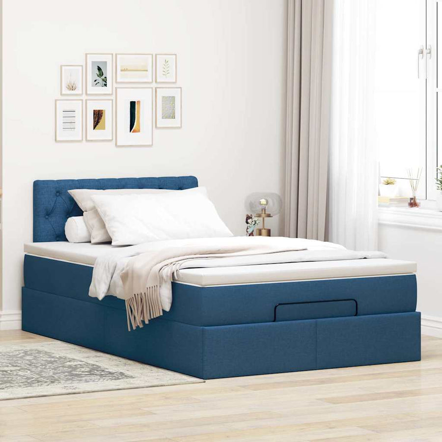 Ottoman bed met matras en LED's 120x190 cm stof blauw