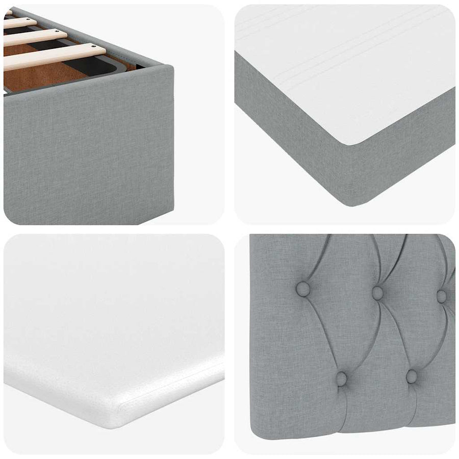 Ottoman bed met matras en LED's 120x200 cm stof lichtgrijs