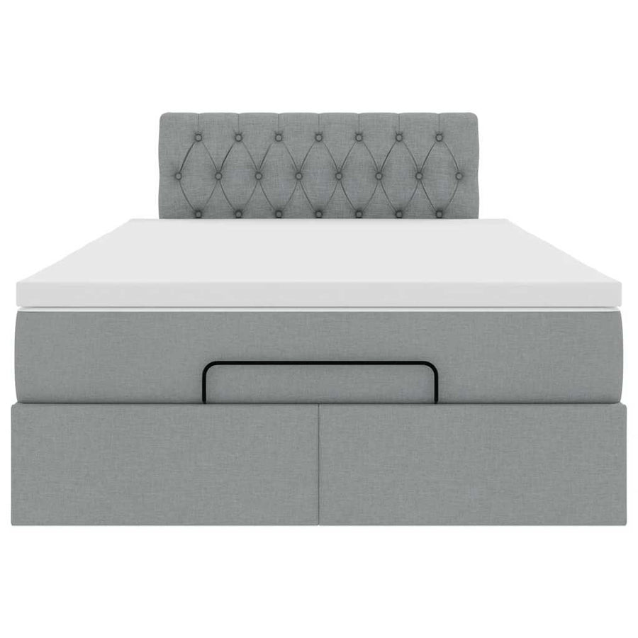 Ottoman bed met matras en LED's 120x200 cm stof lichtgrijs