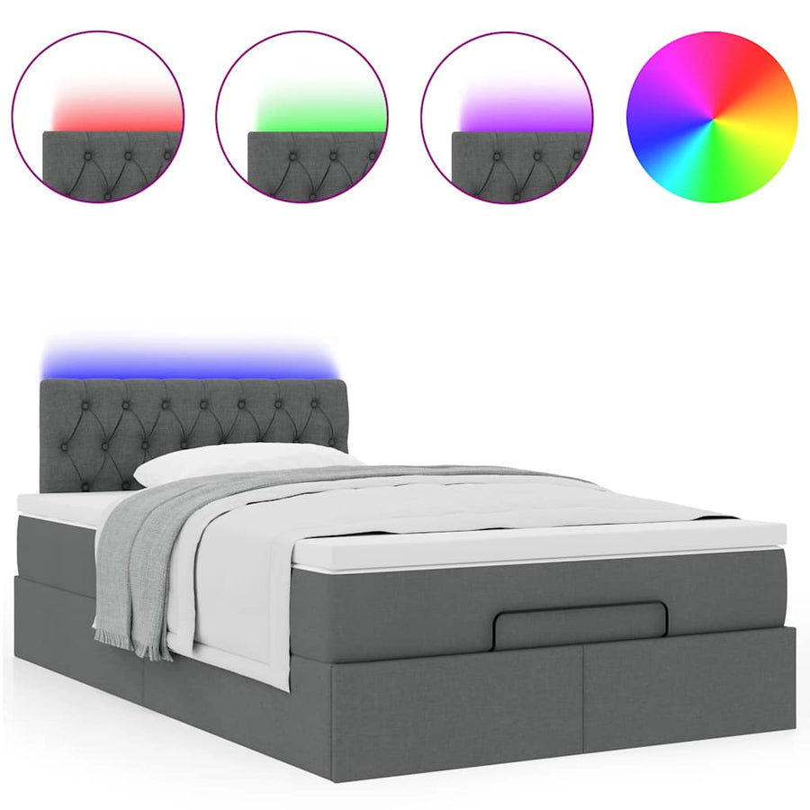 Ottoman bed met matras en LED's 120x200 cm stof donkergrijs