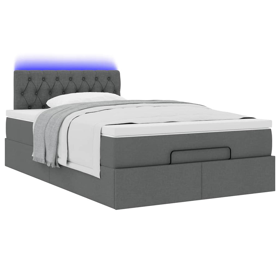 Ottoman bed met matras en LED's 120x200 cm stof donkergrijs