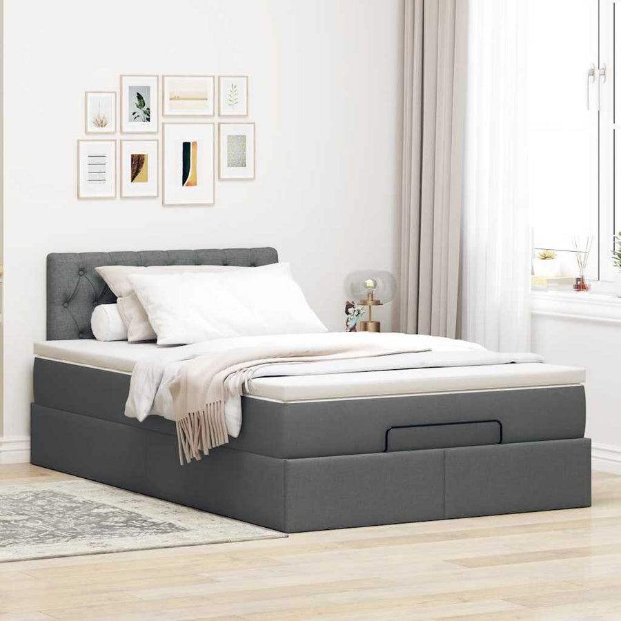Ottoman bed met matras en LED's 120x200 cm stof donkergrijs