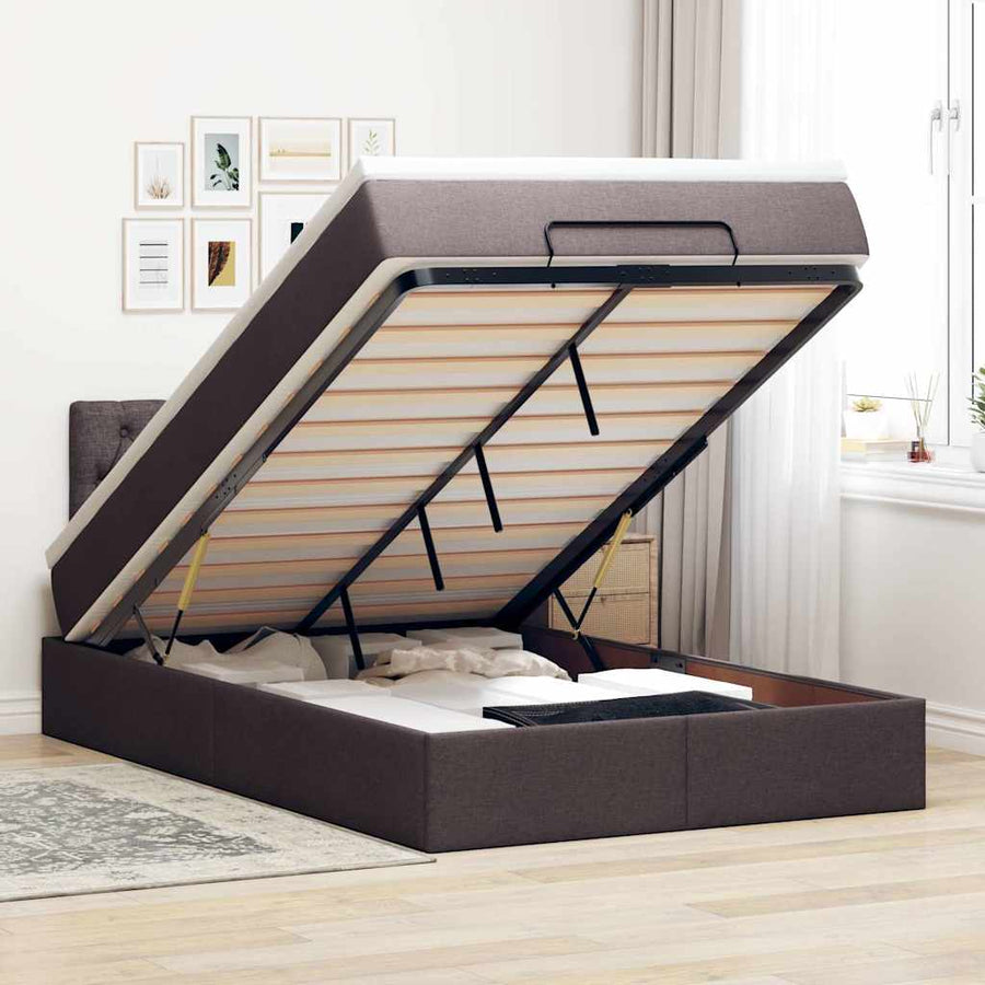 Ottoman bed met matras en LED's 120x200 cm stof donkerbruin