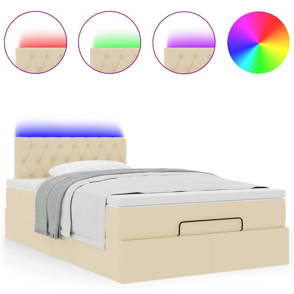 Ottoman bed met matras en LED's 120x200cm stof crèmekleurig