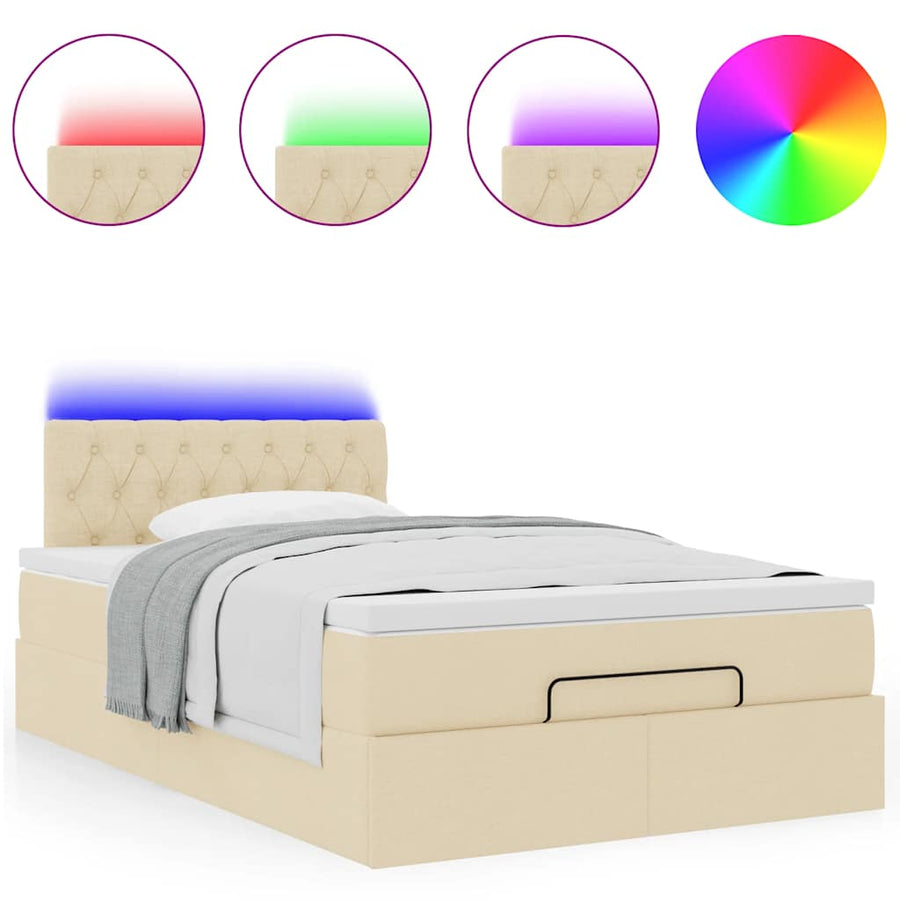 Ottoman bed met matras en LED's 120x200cm stof crèmekleurig
