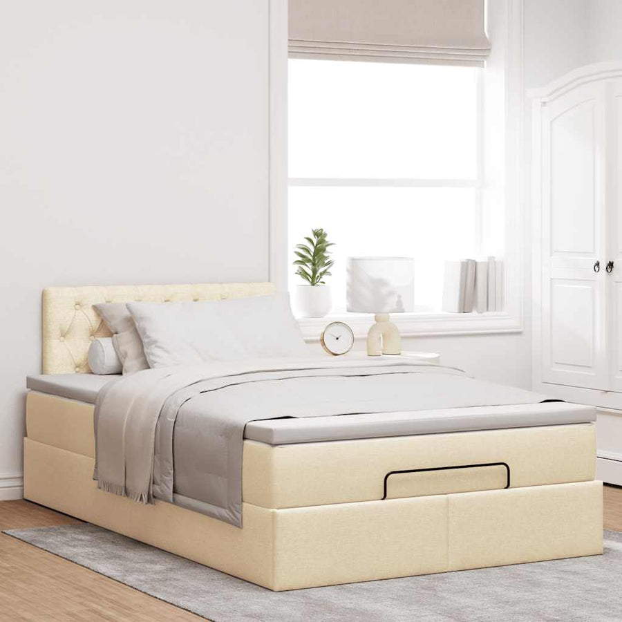 Ottoman bed met matras en LED's 120x200cm stof crèmekleurig