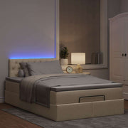 Ottoman bed 120x200 cm stof crèmekleurig met matras en LED