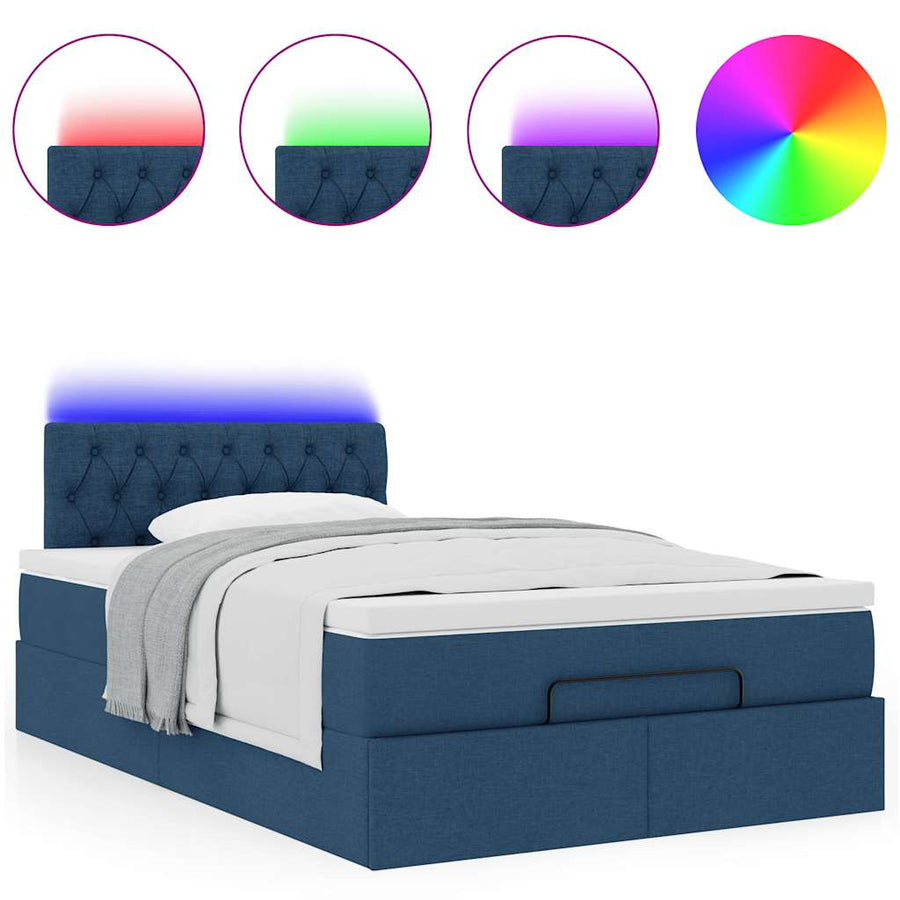 Ottoman bed met matras en LED's 120x200 cm stof blauw