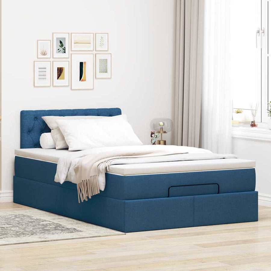 Ottoman bed met matras en LED's 120x200 cm stof blauw