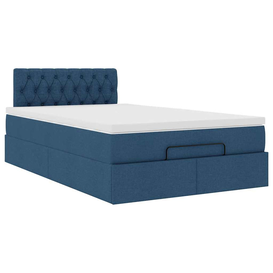 Ottoman bed met matras en LED's 120x200 cm stof blauw