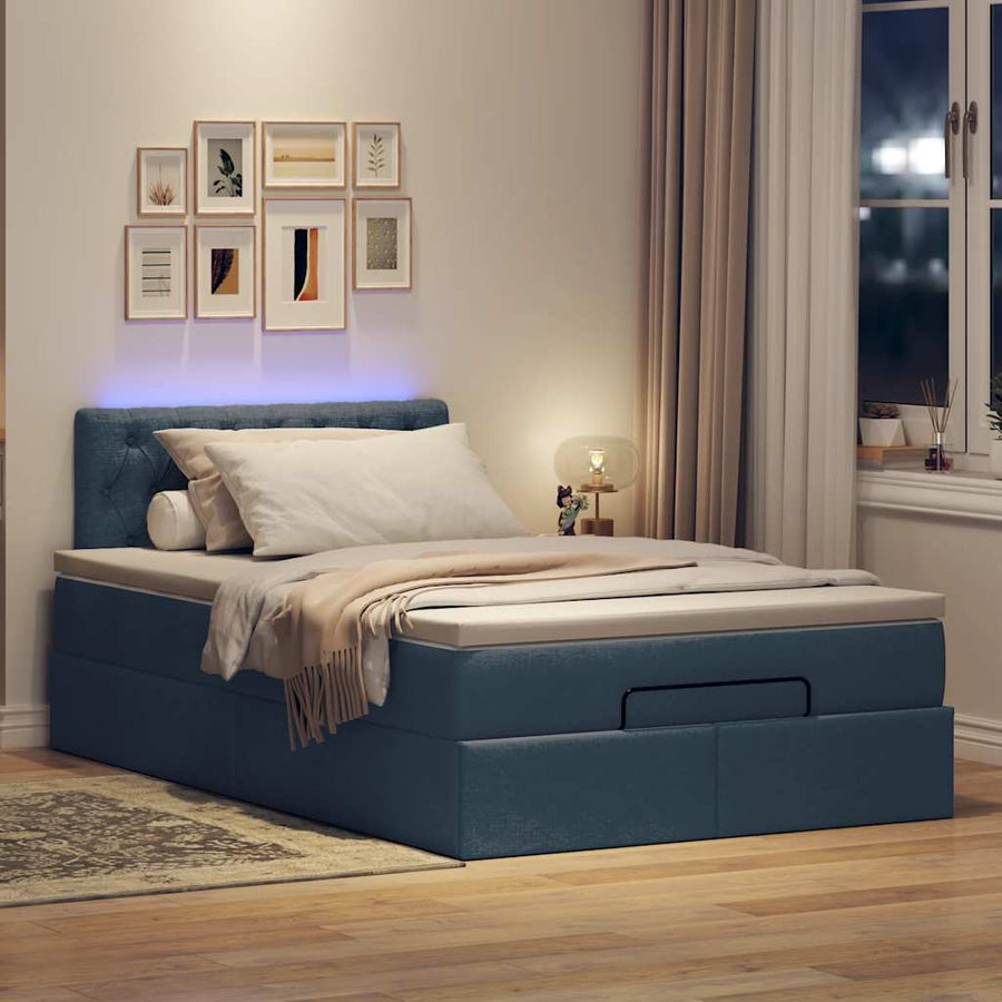 Ottoman bed met matras en LED's 120x200 cm stof blauw