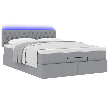 Bed poef met matras en LED's stof 140x190 cm lichtgrijs