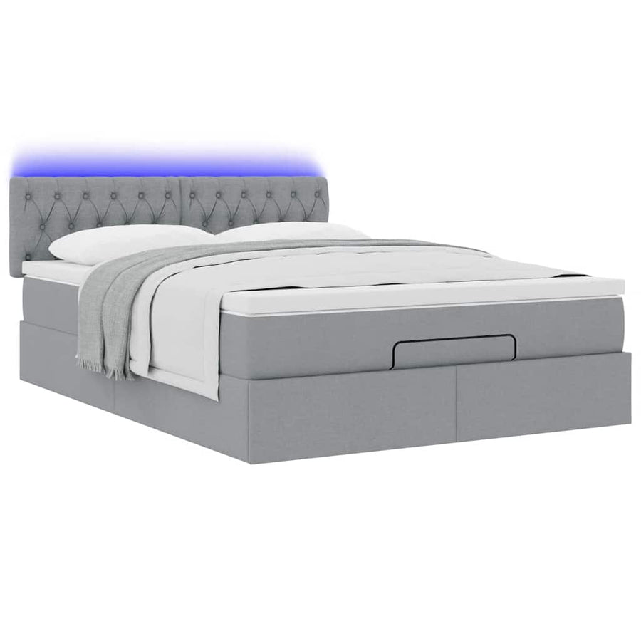 Bed poef met matras en LED's stof 140x190 cm lichtgrijs