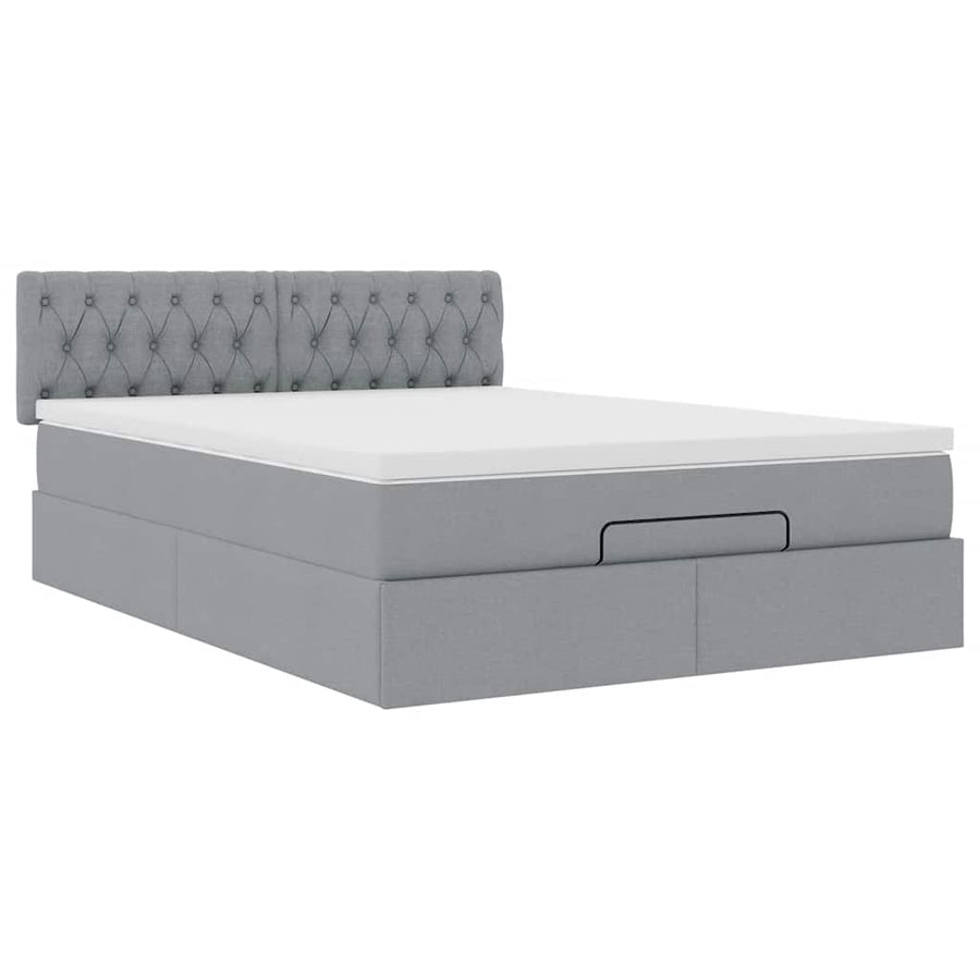 Bed poef met matras en LED's stof 140x190 cm lichtgrijs