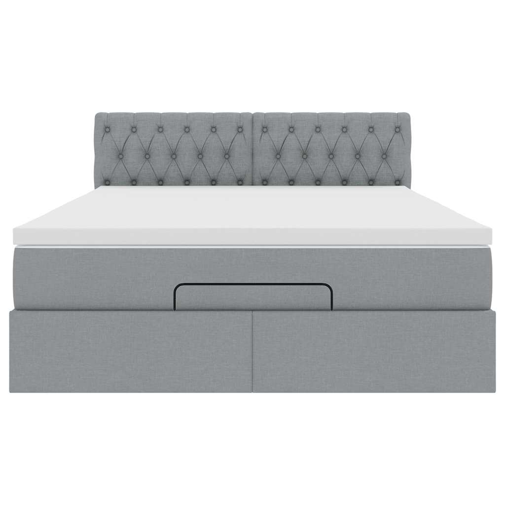 Bed poef met matras en LED's stof 140x190 cm lichtgrijs