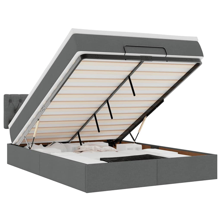 Bed poef met matras en LED's stof 140x190 cm donkergrijs