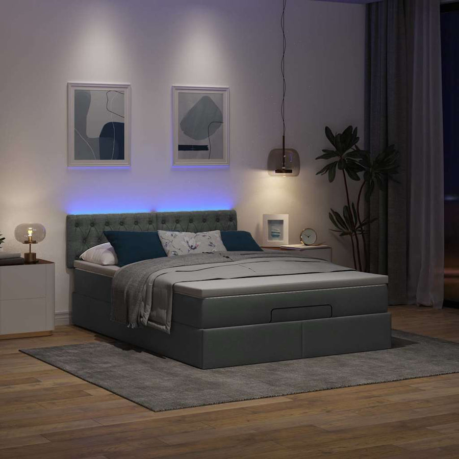 Bed poef met matras en LED's stof 140x190 cm donkergrijs