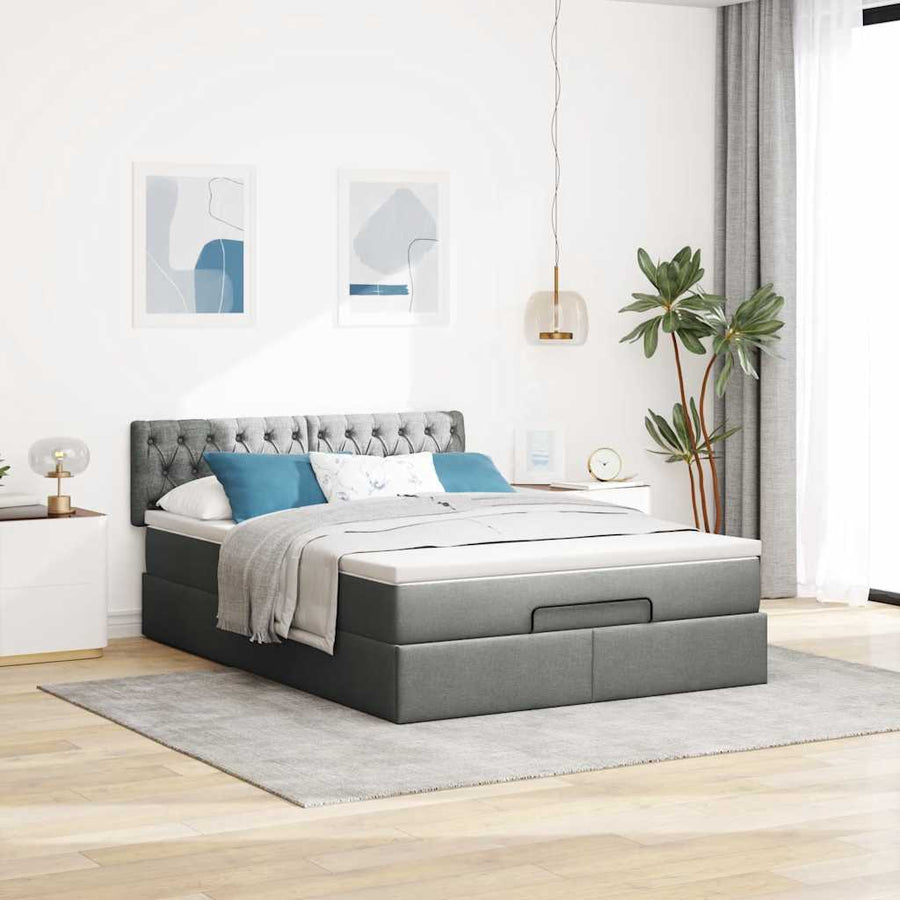 Bed poef met matras en LED's stof 140x190 cm donkergrijs