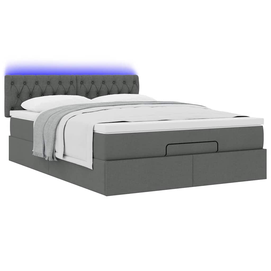 Bed poef met matras en LED's stof 140x190 cm donkergrijs