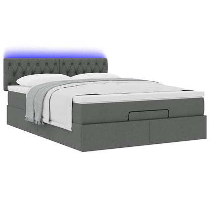 Bed poef met matras en LED's stof 140x190 cm donkergrijs