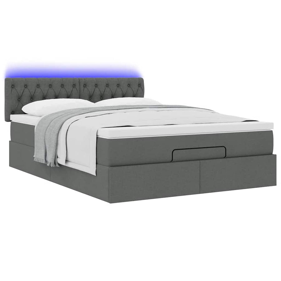 Bed poef met matras en LED's stof 140x190 cm donkergrijs