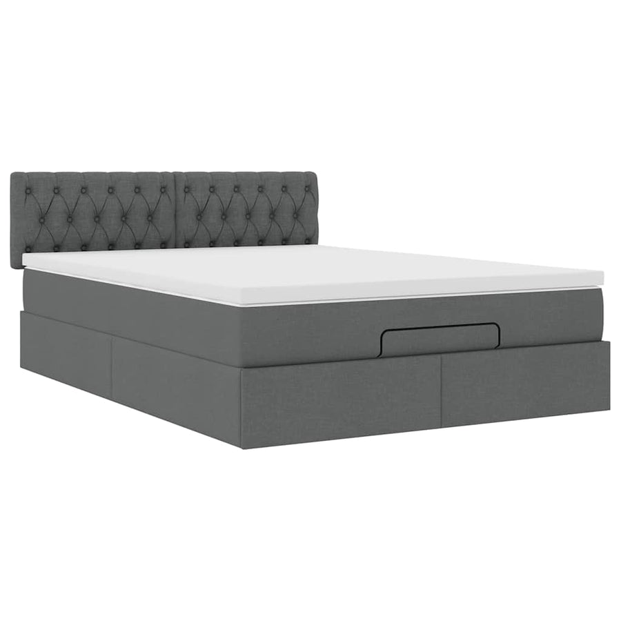 Bed poef met matras en LED's stof 140x190 cm donkergrijs